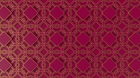 Arabesque looping geometric pattern. Gold and red islamic 3d motif. Stock Footage 122262528