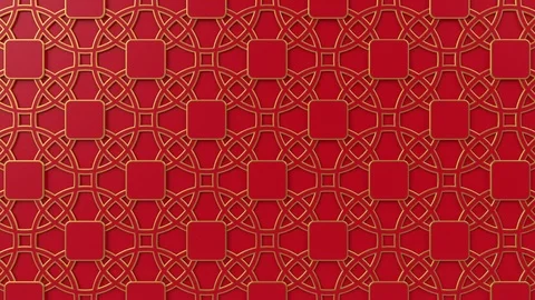 Arabesque looping geometric pattern. Gold and red islamic 3d motif. Stock Footage 122765845