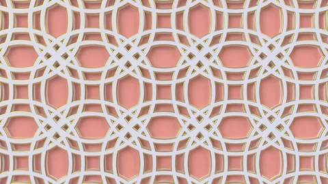 Arabesque looping geometric pattern. Pink and white islamic 3d motif. Stock Footage 121713212