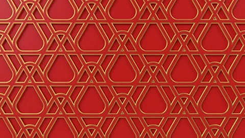 Arabesque looping geometric pattern. Red and gold islamic 3d motif. Video stock 116744148