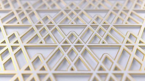 Arabesque looping geometric pattern. White and gold islamic 3d motif. Видео 121266533