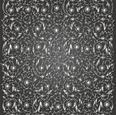 Arabesque luxury seamless floral pattern. Silver branches with flowers, leaves Illustrazione stock