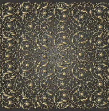 Arabesque luxury seamless floral pattern. Branches with flowers, leaves and Stock Illustration