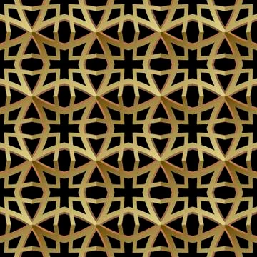 Arabesque ornamental gold 3d vector seamless pattern. Grid textured abstract Stock Illustration