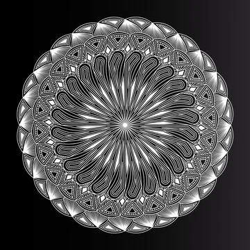 Arabesque pattern design in islamic geometric line art white template on black Stock Illustration