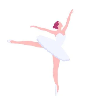 Arabesque pose, vector ballerina in flat style. Ballet dancer clipart Isolated Stock Illustration