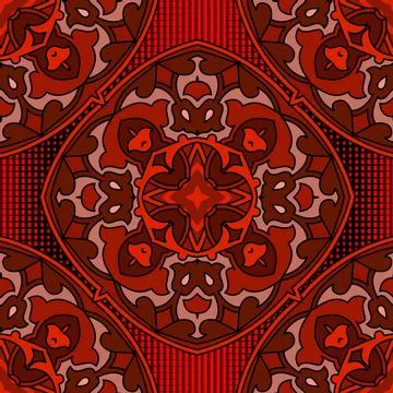 Arabesque seamless pattern. Halftone vector background. Red black half tone s 스톡 일러스트