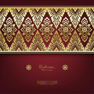 Arabesque Thai gold background border vector Stock Illustration