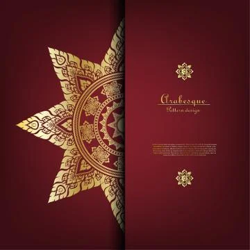 Arabesque Thai pattern gold background card template vector Stock Illustration