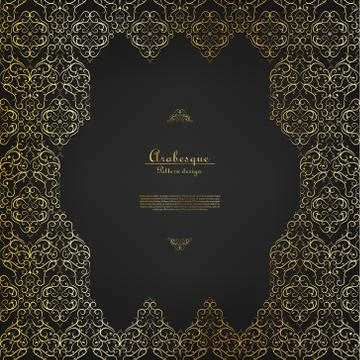 Arabesque vintage element gold pattern background template vector イラスト素材