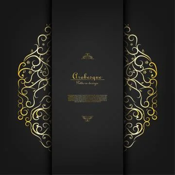 Arabesque vintage element pattern gold background card template vector Illustrazione stock