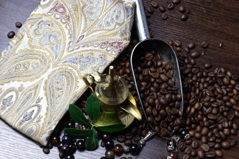 Arabian Coffee with coffee bean as background Stock Photos
