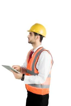 Arabian engineer using a tablet on studio Stock Photos