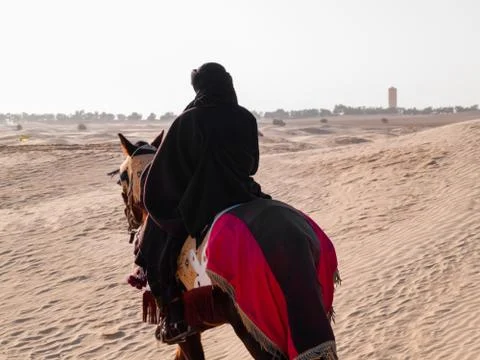 Arabian knight in the desert at sunset, Douz Tunisia, sahara desert Stock Photos