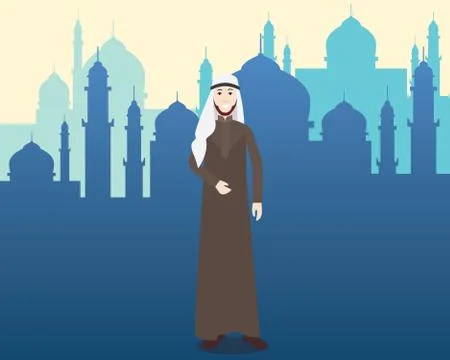 Arabian moslem men with mosque as background Illustrazione stock