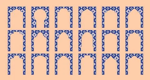 Arabian mosque window, arch, gate. Decorative mediterranian tile ornamental arc Stock Illustration