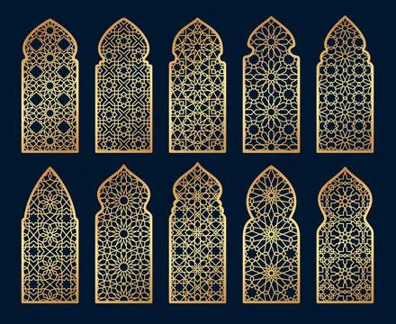 Arabian mosque window, gate and door patterns Stock Illustration