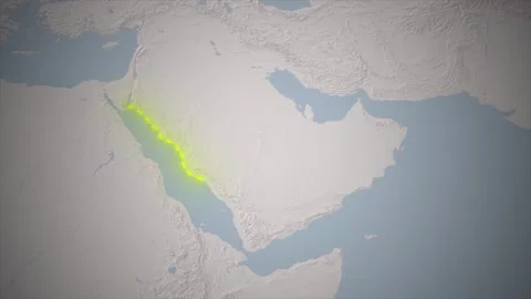 Arabian Peninsula Countries Map Animation with Country Labels on World Map Stock Footage 336497564