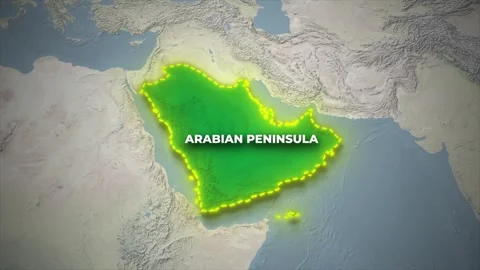 Arabian Peninsula Highlighted on 3D topographical Map Animation Vídeos de archivo 336503844