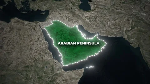 Arabian Peninsula Map Animation with Glowing Border on Satellite Map Stock Footage 336503805