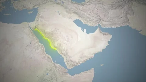 Arabian Peninsula Map Animation Highlighting Middle East Countries on World Map Vídeos de archivo 336497558