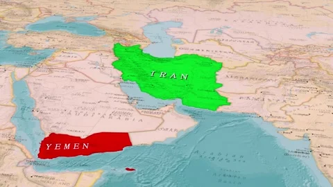 Arabian Peninsula Map Overview, Iran and Yemen Locations Stock Footage 344372177