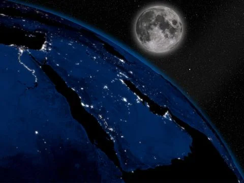 Arabian peninsula at night from space Stock Illustration