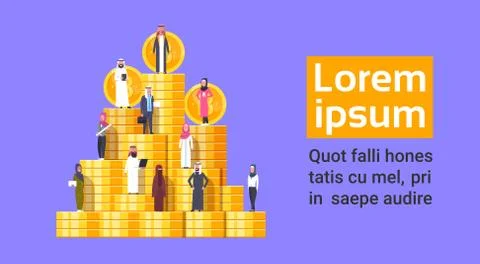 Arabian People Standing At Bitcoin Stack Crypto Currency Web Money Concept Stock Illustration
