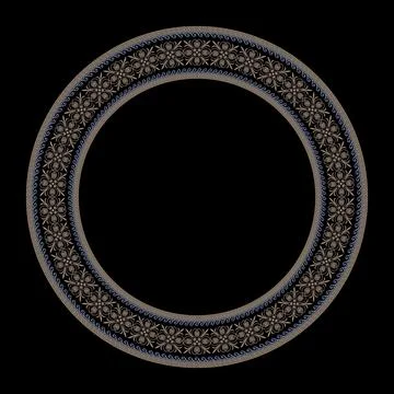 Arabian round frame on a black background. Moroccan azulejo pattern, majolica  Stock Illustration