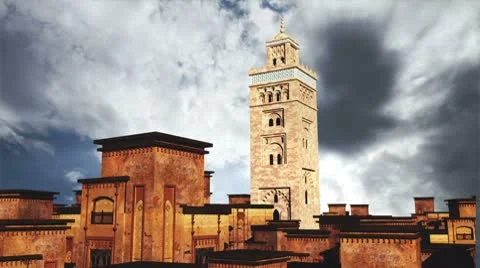 Arabian Scene with Mosque Clouds Timelapse 02 Stock Footage 8888381