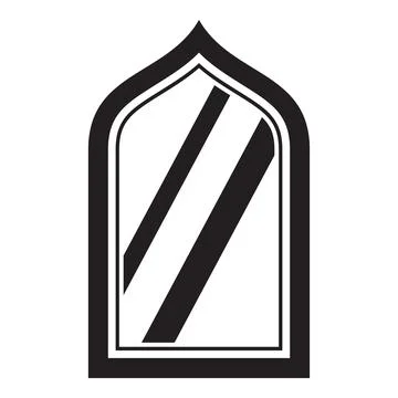 Arabian window reflecting light with black frame and pointed arch Illustrazione stock