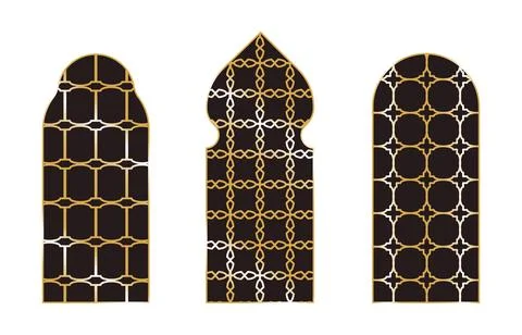 Arabian window set with golden frame. Stock Illustration