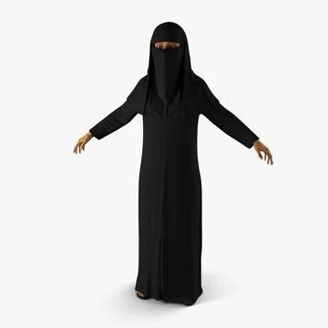 Arabian Woman in Black Abaya 3D Model
