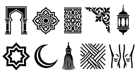Arabic and islamic design elements set. traditional patterns and religious .. 스톡 일러스트