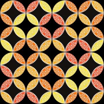 Arabic arabesque seamless pattern with colorful circles on dark background Stock Illustration