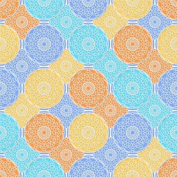 Arabic arabesque seamless pattern with colorful circles. Holiday background Stock Illustration