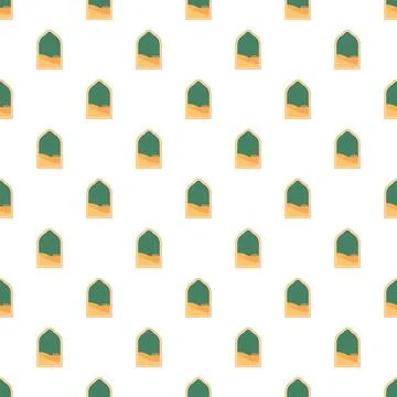 Arabic arch windows watching desert dunes seamless pattern Stock Illustration