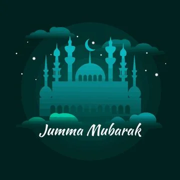 Arabic building on dark green background with clouds and stars with jumma Illustrazione stock