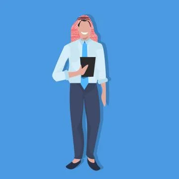 Arabic business man using tablet wearing traditional clothes mobile smartphone 스톡 일러스트
