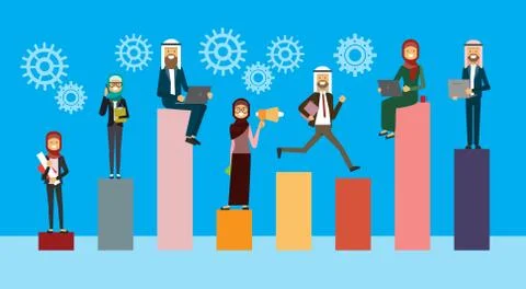 Arabic business team work processing on different stack, successful arab Stock Illustration