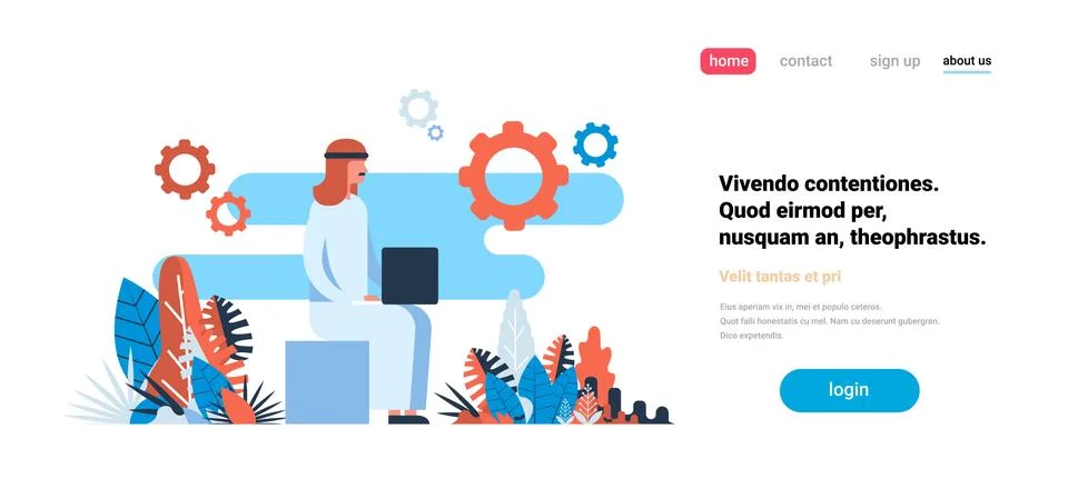 Arabic businessman sitting using laptop working process concept business man Stock Illustration