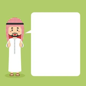 Arabic Character Making Thumb Up with Speech Bubbles Stock Illustration