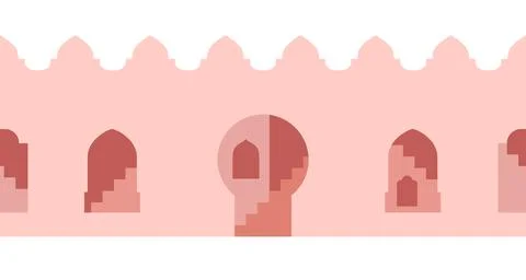 Arabic city wall shape with windows, archs. Moroccan style landscape. Simple Ilustración de archivo