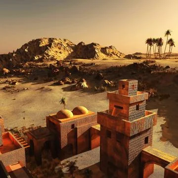Arabic community on wasteland, 3d rendering Stock Illustration