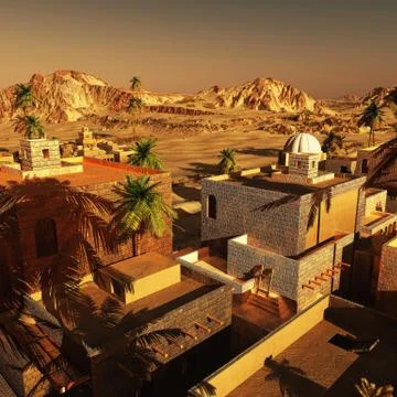 Arabic community on wasteland, 3d rendering Illustrazione stock