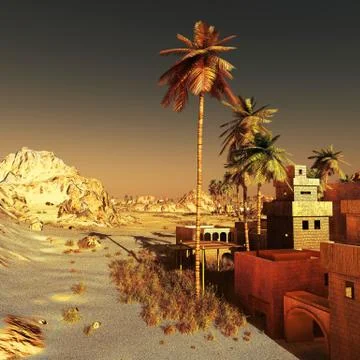 Arabic community on wasteland, 3d rendering Stock Illustration