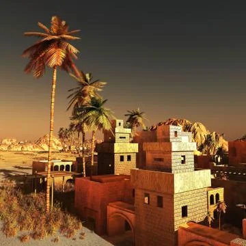 Arabic community on wasteland, 3d rendering Stock-Illustration