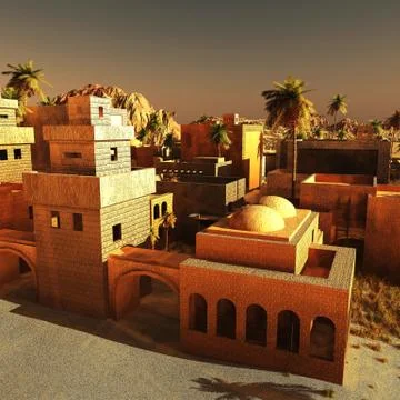 Arabic community on wasteland, 3d rendering Stock Illustration