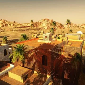 Arabic community on wasteland, 3d rendering Stock Illustration