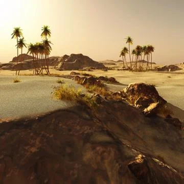 Arabic community on wasteland, 3d rendering Stock-Illustration